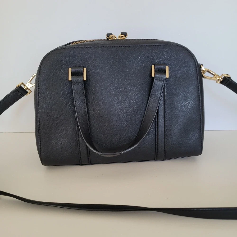 Kate Spade Black Saffiano Leather Satchel Crossbody Bag Gold Hardware Medium
